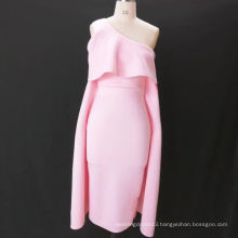 Pink Cut Out 2 Layers Ruffles Asymmetrical One Shoulder Women Cocktail Dress